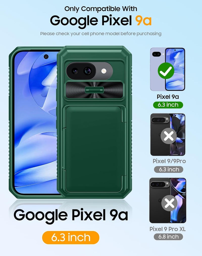 oupeigar for Pixel 9a Case with Card Holder(4-5 Card) & RFID Blocking&Camera Guard,Non-Slip&Shockproof Rugged Wallet Cases,Case for Google Pixel 9a(Green) - Image 2